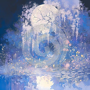 Majestic Moonlit Garden Illustration