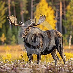 Majestic moose stood near forest photo