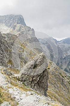 Majestic mountain with dramatic cloudy sky