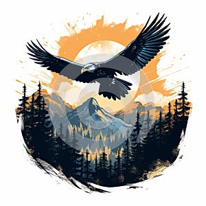 Majestic Mountain Eagle Vintage T-shirt Design