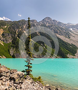 Majestic mountain lake in Canada. Upper Joffre Lake Trail View. Joffres Lake in the Provincial park in British Columbia