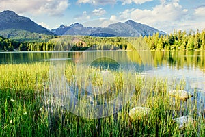 Majestátne horské jazero v Národnom parku Vysoké Tatry. Štrbské pleso