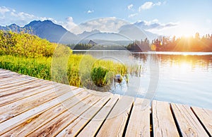 Majestic mountain lake in National Park High Tatra. Strbske pleso, Slovakia