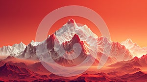 Majestic Mountain Range Beneath a Crimson Sunset With Snow-Capped Peaks photo