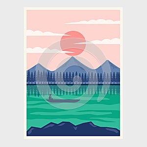 majestic mountain or stunning lake poster template illustration design