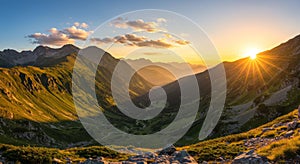 Majestic Mountain Valley Sunset Panorama