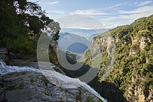 Majestic mountain view from the top of the Manchego waterfall, Colombia