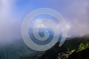 Majestic mountains landscape under morning sky with clouds. Overcast sky before storm. Carpathian, Ukraine, Europe