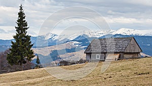 Majestic mountains landscape under morning sky with clouds. Overcast sky before storm. Carpathian, Ukraine, Europe.