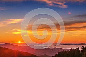 Majestic mountains landscape under morning sky with clouds