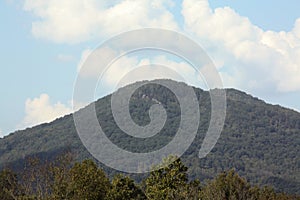 Majestic mountains rising toward the blue sky