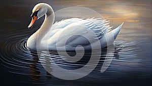 Majestic Mute Swan glides gracefully on rippled water generated by AI