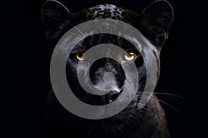 Majestic Mystery: Black Panther Face on Black Background (AI Generated)