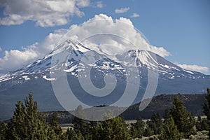 Majestic and mystical Mount Shasta volcano, California photo