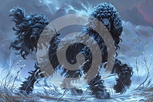 Majestic Mythical Creature Roaming in a Mystical Snowy Landscape, Fantasy Art