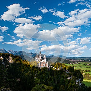 Majestic Neuschwanstein Castle with beautiful sky