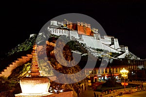 Majestic nightscape of Lhasa and Potala Palace, China