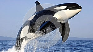 Majestic Orca Breaching the Surface of the Ocean