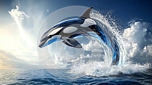 Majestic Orca Breaching the Surface of the Ocean