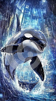 Majestic Orca Breaching the Surface of the Ocean