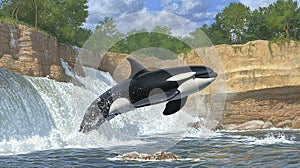 Majestic Orca Breaching the Surface of the Ocean