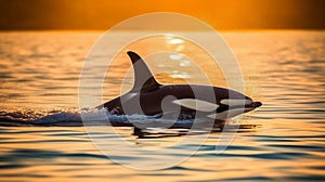 Majestic Orca Swimming Along Stunning Antarctic Coastline at Sunrise