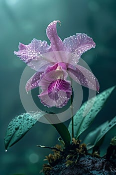 Majestic Orchids: A Serene Symphony of Purple Flowers and Drople