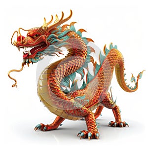Magnificent Golden Dragon Statue, Isolated on White Background photo