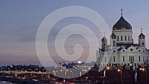 Majestic orthodox Cathedral of Christ Saviour day to night Timelapse hyperlapse, Russia