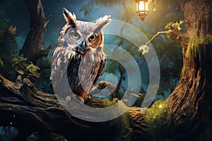 Majestic Owl forest bird. Generate Ai