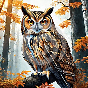 Majestic Owl in the Rainy Forest
