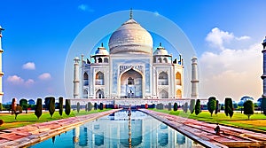 majestic palace of white marble, the Taj Mahal stands tall in the city of Agra, India, with its intricate Hindu temple