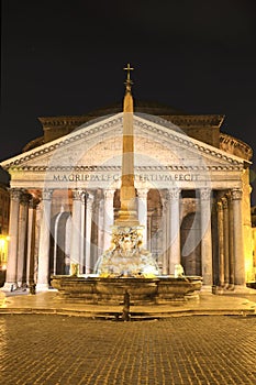 Majestic Pantheon and the Fountain by night on Piazza della Rotonda in Rome, Italy