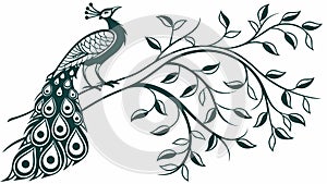 Majestic Peacock on a Branch, Elegant Bird Illustration, vector design Generative AI photo