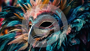 Majestic peacock displays ornate multi colored feather pattern generated by AI