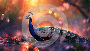 Majestic peacock displays vibrant colors in nature elegant portrait