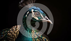 Majestic peacock displays vibrant multi colored feather pattern generated by AI