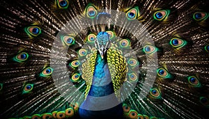 Majestic peacock displays vibrant multi colored feather pattern generated by AI