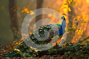 Majestic peacock stands proud in natural habitat . Generative AI