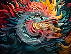 Majestic Phoenix in Colorful Abstract Feathers