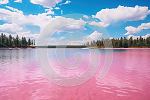 Majestic Pink lake view. Generate Ai