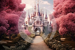 Majestic Pink princess castle. Generate Ai