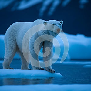 Majestic Polar Bear on Iceberg at Blue Hour