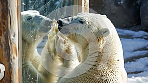 Majestic polar bear looking into mirror. Generative Ai