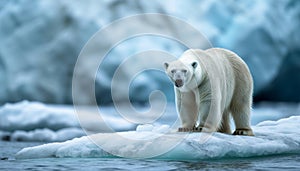 Majestic Polar Bear on Melting Iceberg, Climate Change Concept