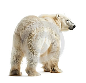 Majestic polar bear standing on white background