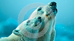 Majestic polar bear swimming underwater. Grace of wildlife captured in a serene moment. Perfect for nature-themed