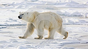 Majestic polar bear traversing serene snowy wilderness in Arctic habitat photo