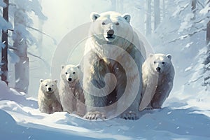 Majestic Polar bears snow arctic cold. Generate Ai