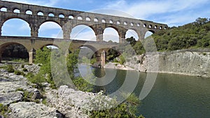 Majestic Pont du Gard aqueduct in sunny Provence